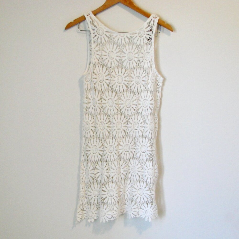 Forever 21 White Floral Crochet Lace Bathing Suit Bikini Cover Up Daisy Medium - Picture 2 of 14